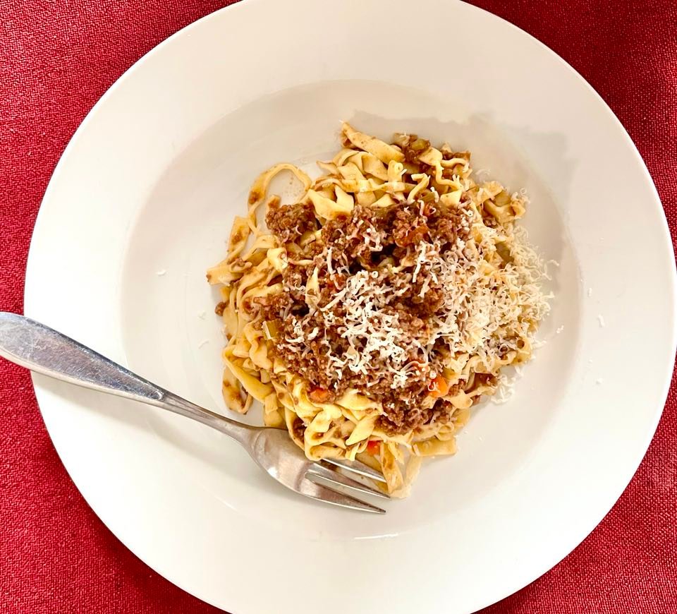 Bolognese sauce with homemade tagliatelle pasta